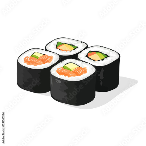 Minimalist flat illustration of Maki rolls, featuring a clean design isolated on a white background.

