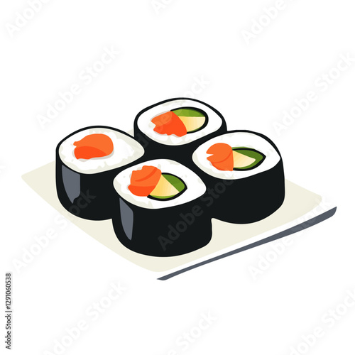 Minimalist flat illustration of Maki rolls, featuring a clean design isolated on a white background.

