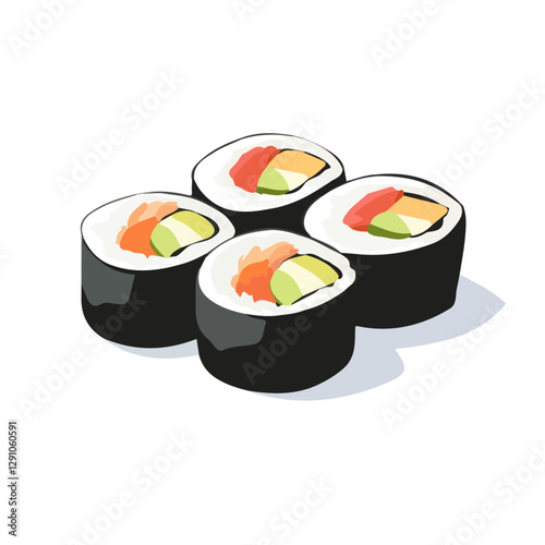 Minimalist flat illustration of Maki rolls, featuring a clean design isolated on a white background.

