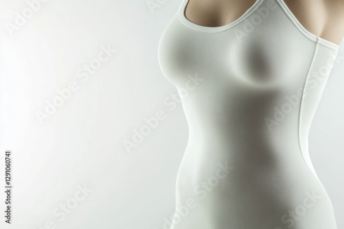 A woman posing for a photo wearing a white tank top