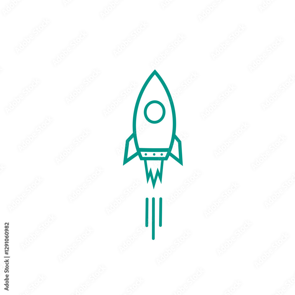 Outline rocket ship with fire. Isolated on white. Flat line icon. Vector illustration with flying rocket. Space travel. Project start up sign. Creative idea symbol. Blue and white. Outline rocket ship with fire. Isolated on white. Flat line icon. Vector illustration with flying rocket. Space travel. Project start up sign. Creative idea symbol. Blue and white.