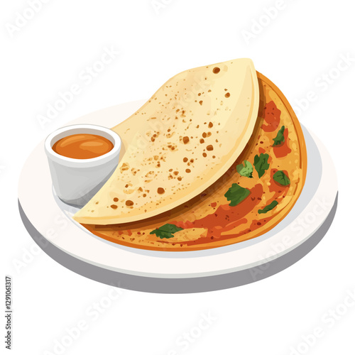 Minimalist flat illustration of Masala dosa, featuring a clean design isolated on a white background.

