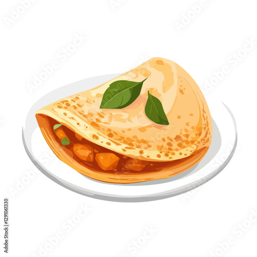 Minimalist flat illustration of Masala dosa, featuring a clean design isolated on a white background.

