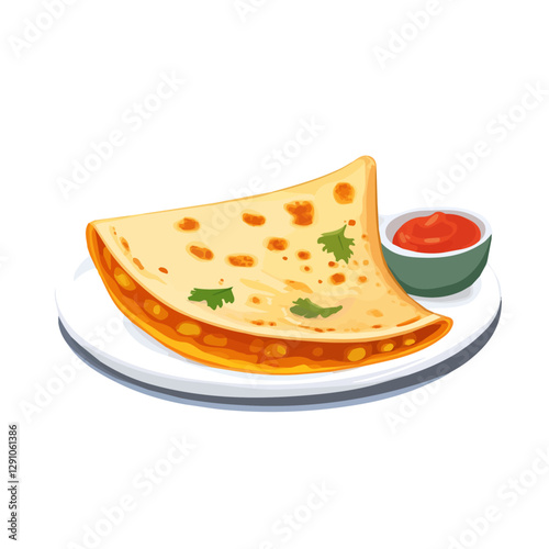 Minimalist flat illustration of Masala dosa, featuring a clean design isolated on a white background.

