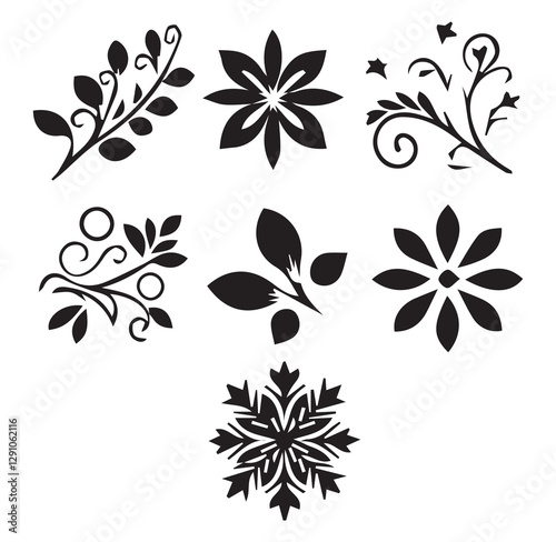Flower pattern Silhouettes Different Silhouette Vector on a White Background