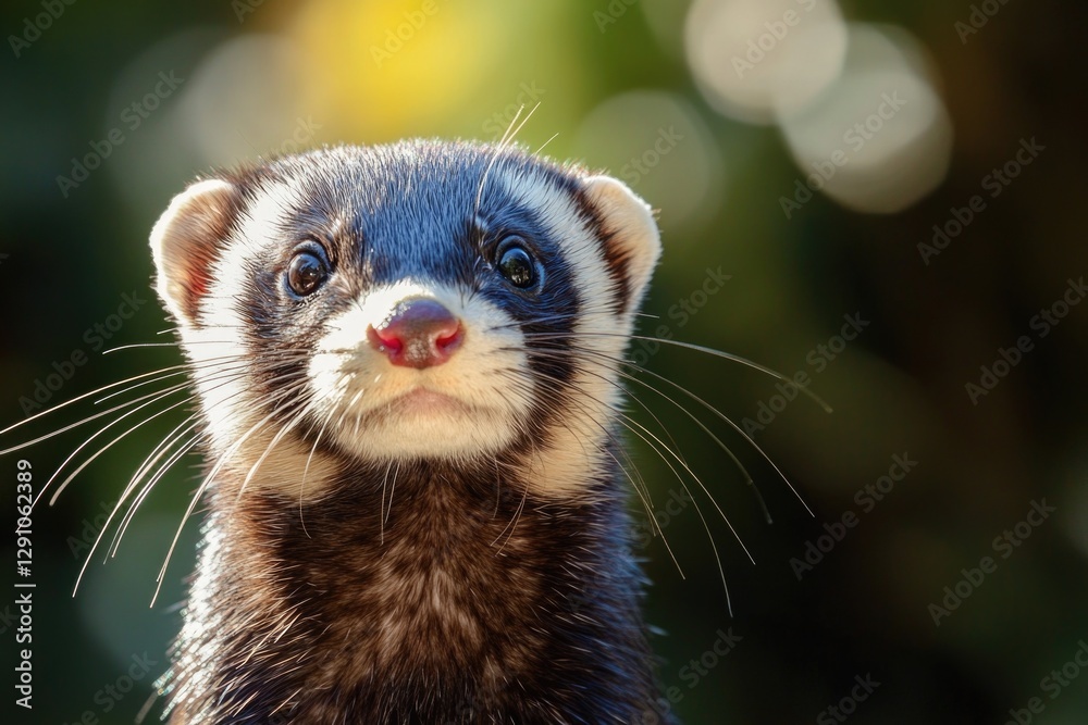 A close-up shot of a ferret's face with a blurry background A close-up shot of a ferret's face with a blurry background