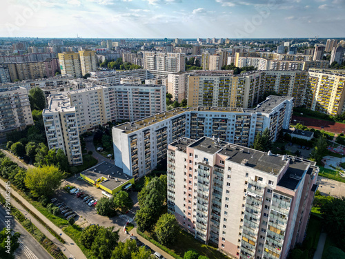 Obraz na płótnie Drone aerial view in Goclaw area of Warsaw city, capital of Poland w salonie