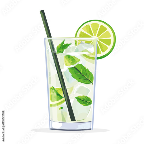 Minimalist flat illustration of Mojito, featuring a clean design isolated on a white background.

