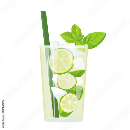 Minimalist flat illustration of Mojito, featuring a clean design isolated on a white background.

