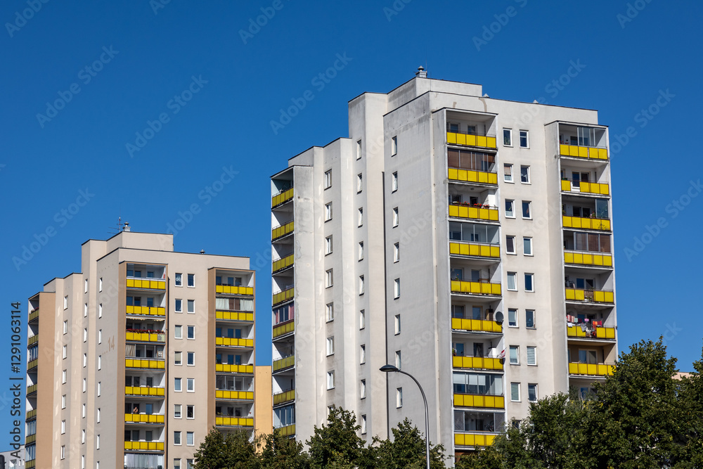 Great Panel type of apartment buildings in Goclaw area of Warsaw, Poland