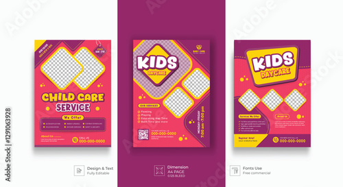 Childcare center and babysitter flyer or poster template, Colorful Childcare flyer