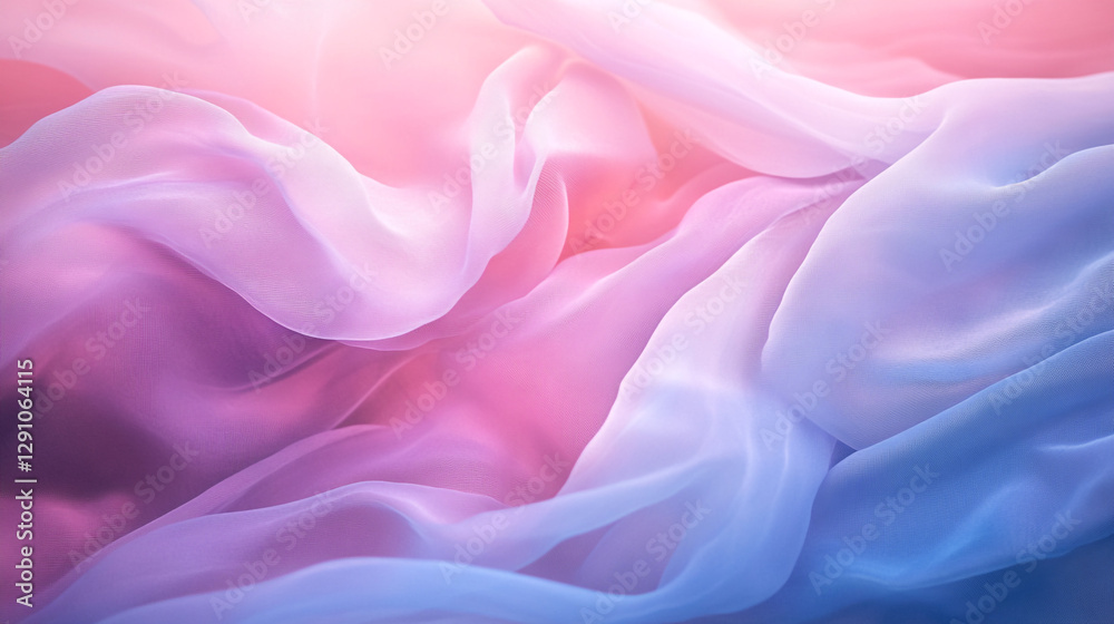 Obraz premium Soft pastel pink blue fabric texture background image silk light drape waves ombre sheer gauze color