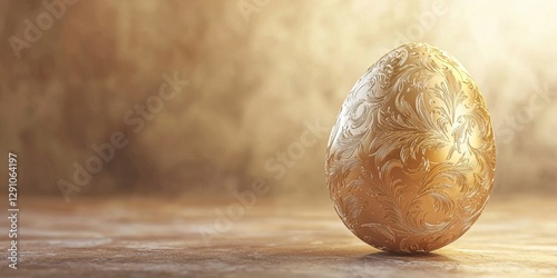 3d background minimalistic mockup with space for text, macro shot of a highly textured Easter egg with detailed engravings and delicate patterns