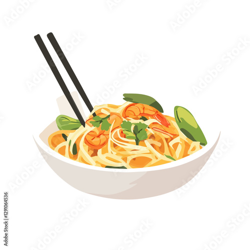 Minimalist flat illustration of Pad Thai, featuring a clean design isolated on a white background.

