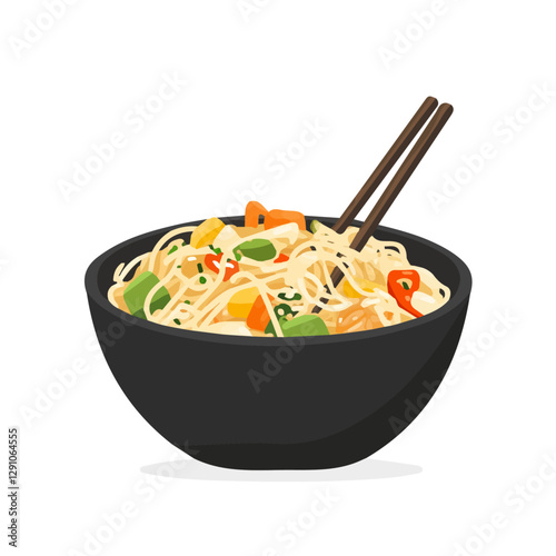 Minimalist flat illustration of Pad Thai, featuring a clean design isolated on a white background.

