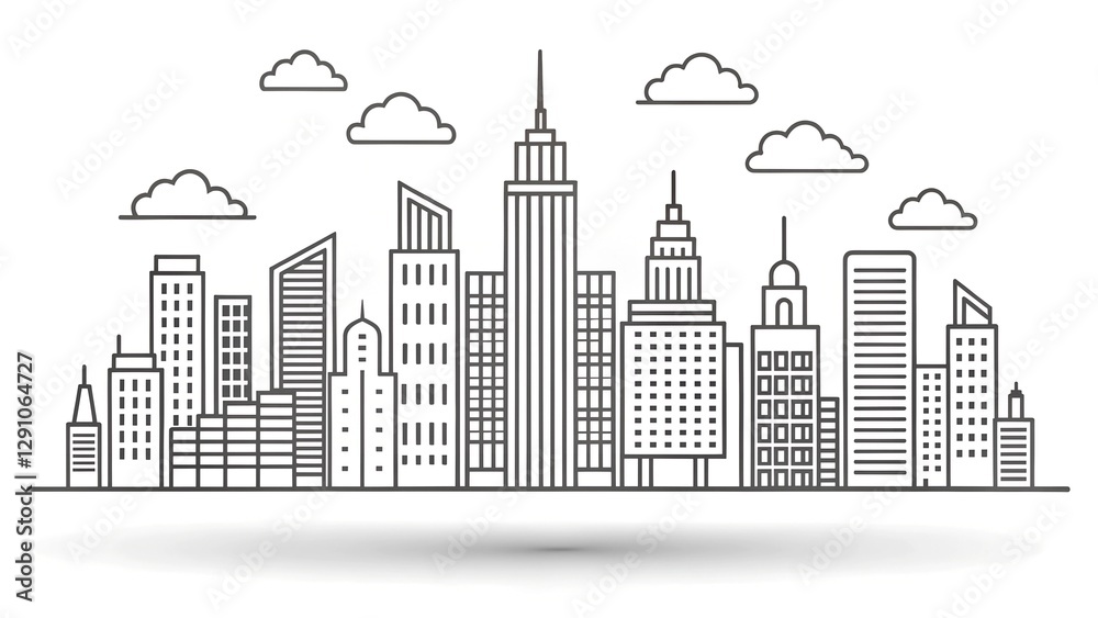 Obraz premium Doodle style stencil art depicting a city skyline with a simple design on a white background