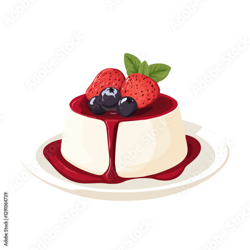 Minimalist flat illustration of Panna Cotta, featuring a clean design isolated on a white background.

