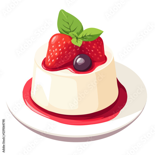 Minimalist flat illustration of Panna Cotta, featuring a clean design isolated on a white background.

