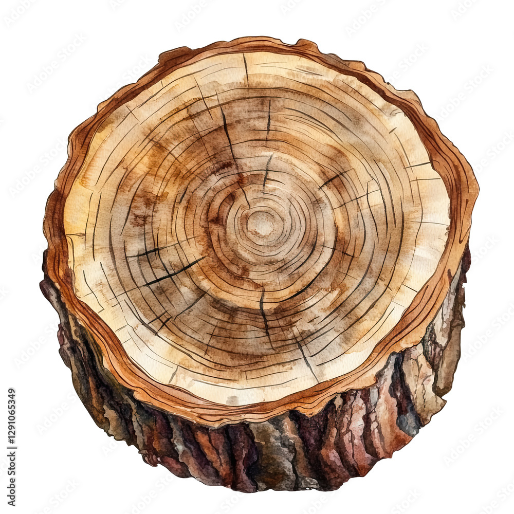 Obraz premium A detailed illustration of a cross-section of tree trunk, showcasing its natural wooden textures and rings.
