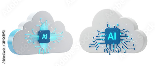 AI cloud computing 3D icon
