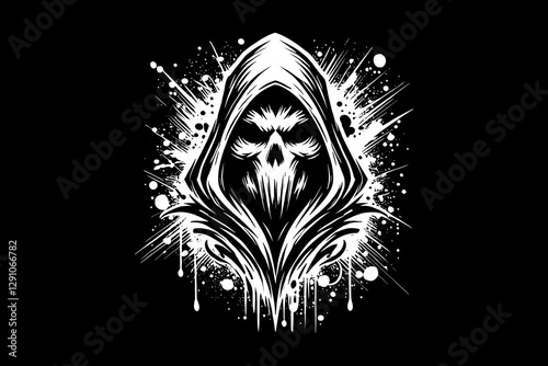 grim reaper tattoo dark art black and white illustration design
