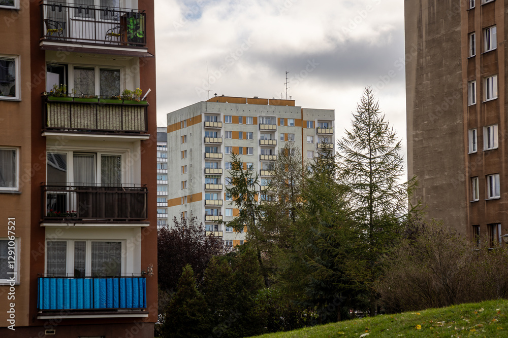 Old residential buildings in Goclaw area of Warsaw, Poland