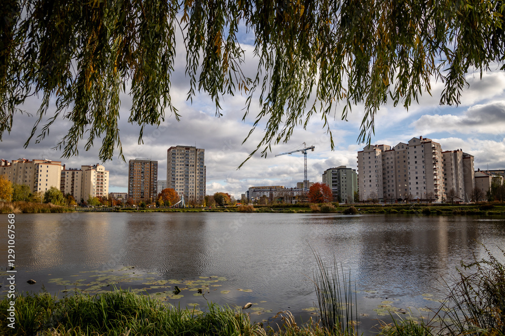 Typical residential buildings from 80s and 90s in Goclaw area of Warsaw city, Poland