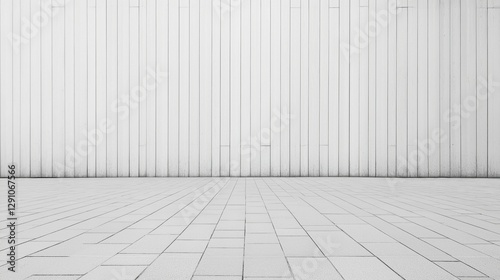 Minimalist white wooden wall with clean tiled floor background