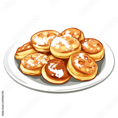 Minimalist flat illustration of Poffertjes, featuring a clean design isolated on a white background.

