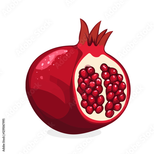 Minimalist flat illustration of Pomegranate, featuring a clean design isolated on a white background.

