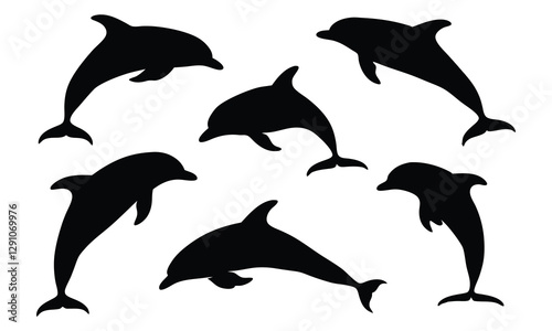Set of dolphin silhouette vector, Dolphin fish animal silhouette