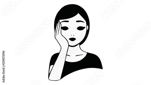 wimple woman shape illustration with one hand on the face