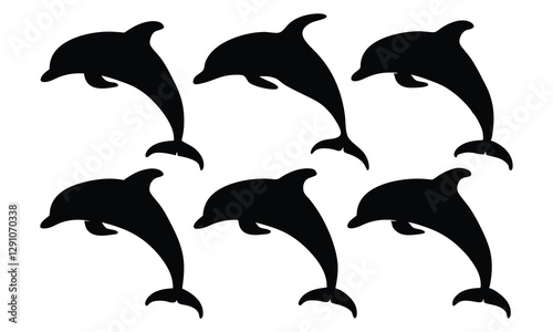 Set of dolphin silhouette vector, Dolphin fish animal silhouette