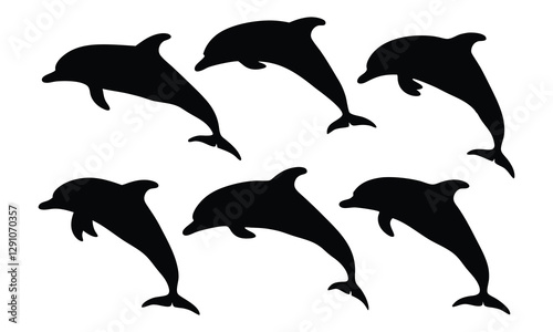 Set of dolphin silhouette vector, Dolphin fish animal silhouette