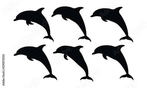 Set of dolphin silhouette vector, Dolphin fish animal silhouette
