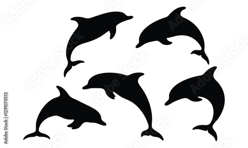 Set of dolphin silhouette vector, Dolphin fish animal silhouette