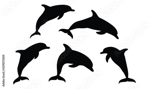 Set of dolphin silhouette vector, Dolphin fish animal silhouette