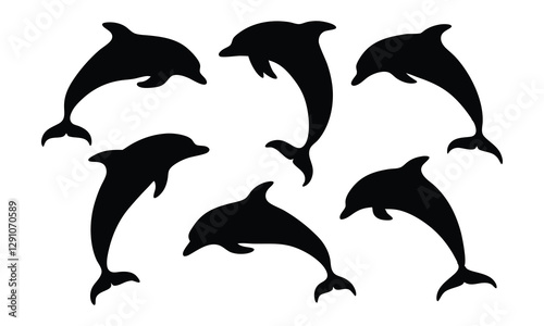 Set of dolphin silhouette vector, Dolphin fish animal silhouette