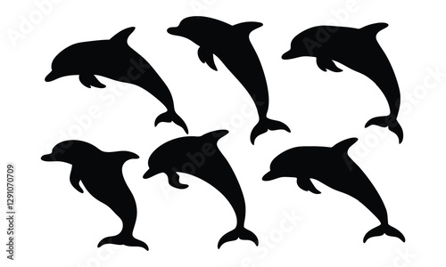 Set of dolphin silhouette vector, Dolphin fish animal silhouette