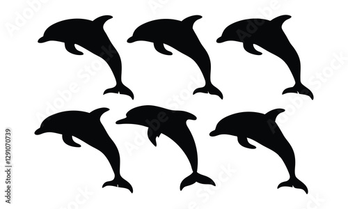 Set of dolphin silhouette vector, Dolphin fish animal silhouette