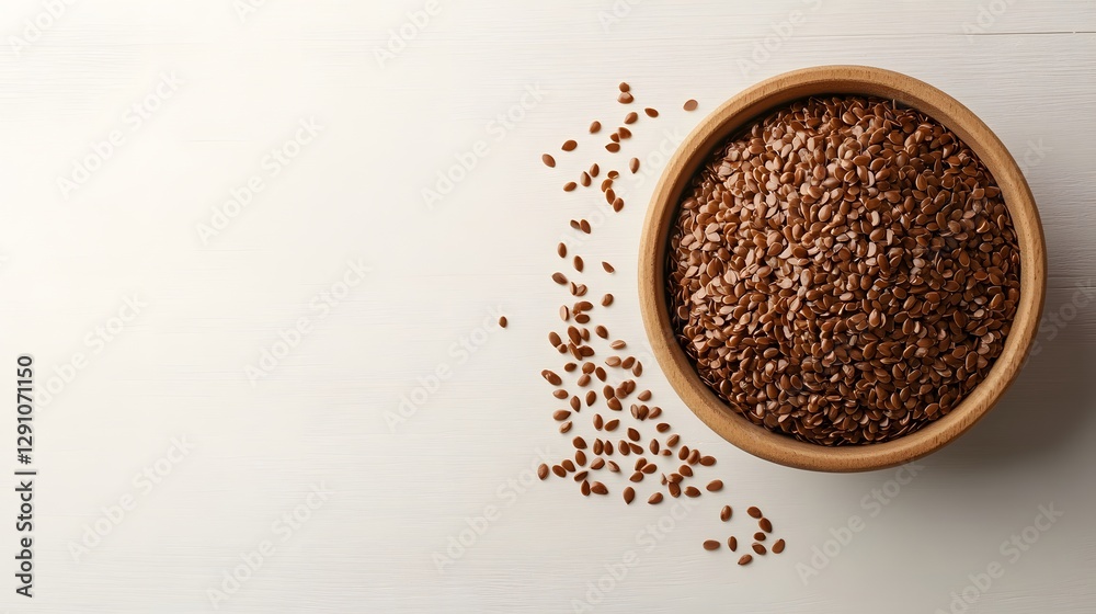 A close-up of flax seeds neatly arranged in a beautiful wooden bowl resting on a textured surface in natural light A close-up of flax seeds neatly arranged in a beautiful wooden bowl resting on a textured surface in natural light
