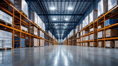 Modern Warehouse Interior with LED Lighting and Storage Solutions photo