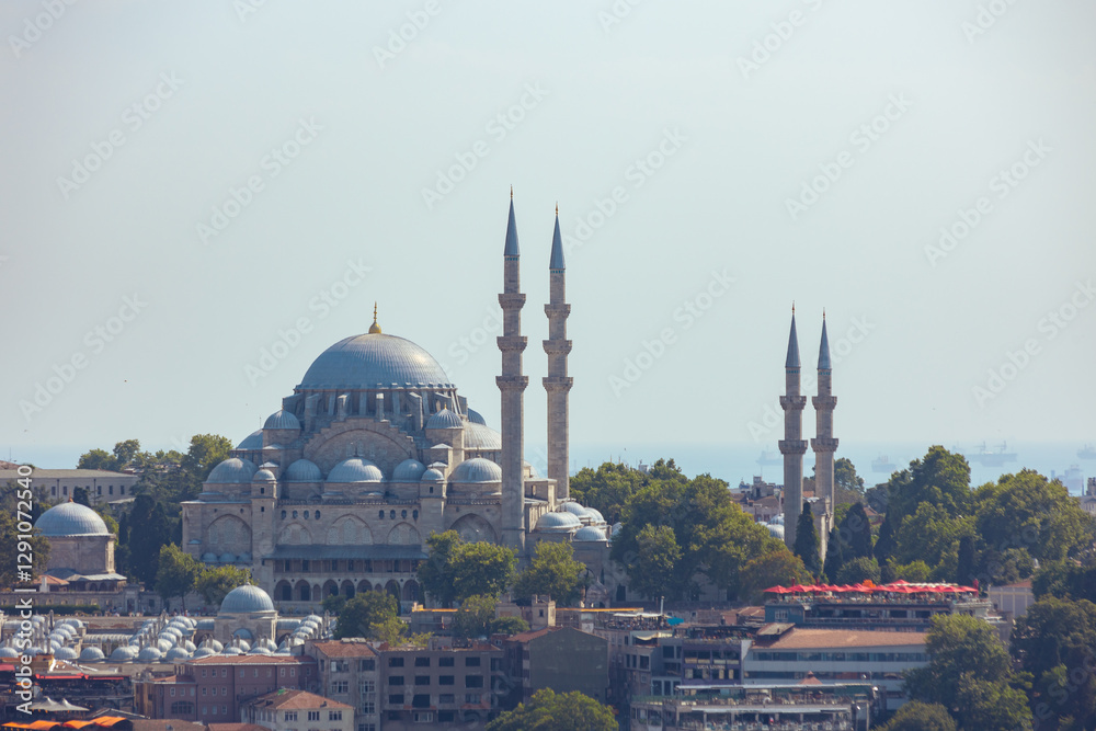 Obraz premium Suleymaniye Mosque view from Galata Tower in the summer.