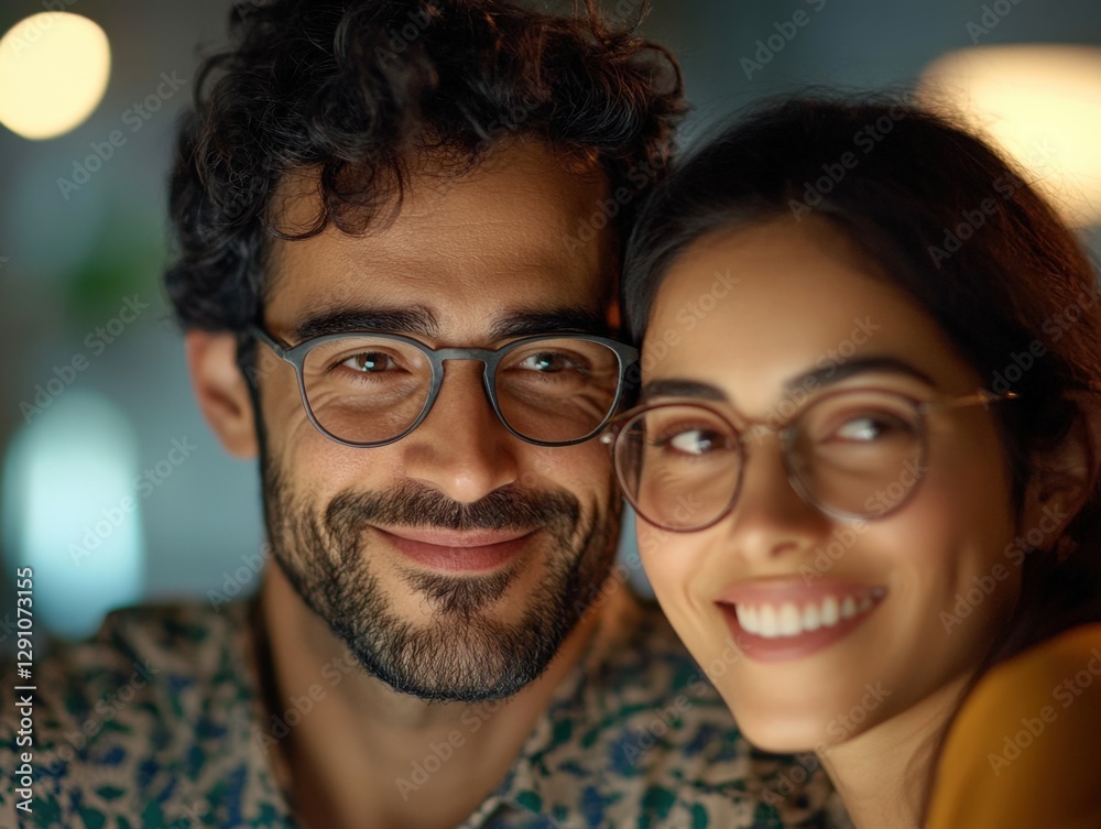 Happy Couple Smiling in Round Glasses Happy Couple Smiling in Round Glasses