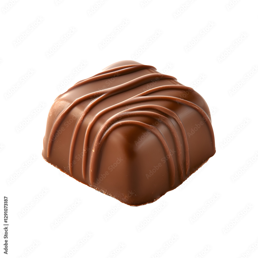 Obraz premium Delicious chocolate confection with glossy finish and decorative drizzle on bright white background.