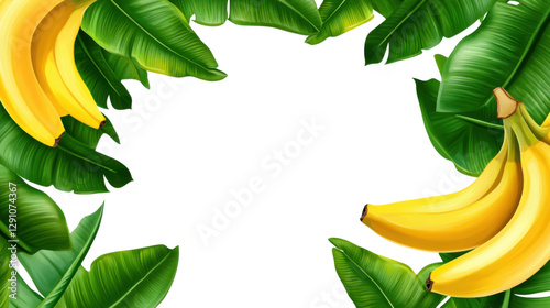 frame of bananas and leaves isolated on transparent background