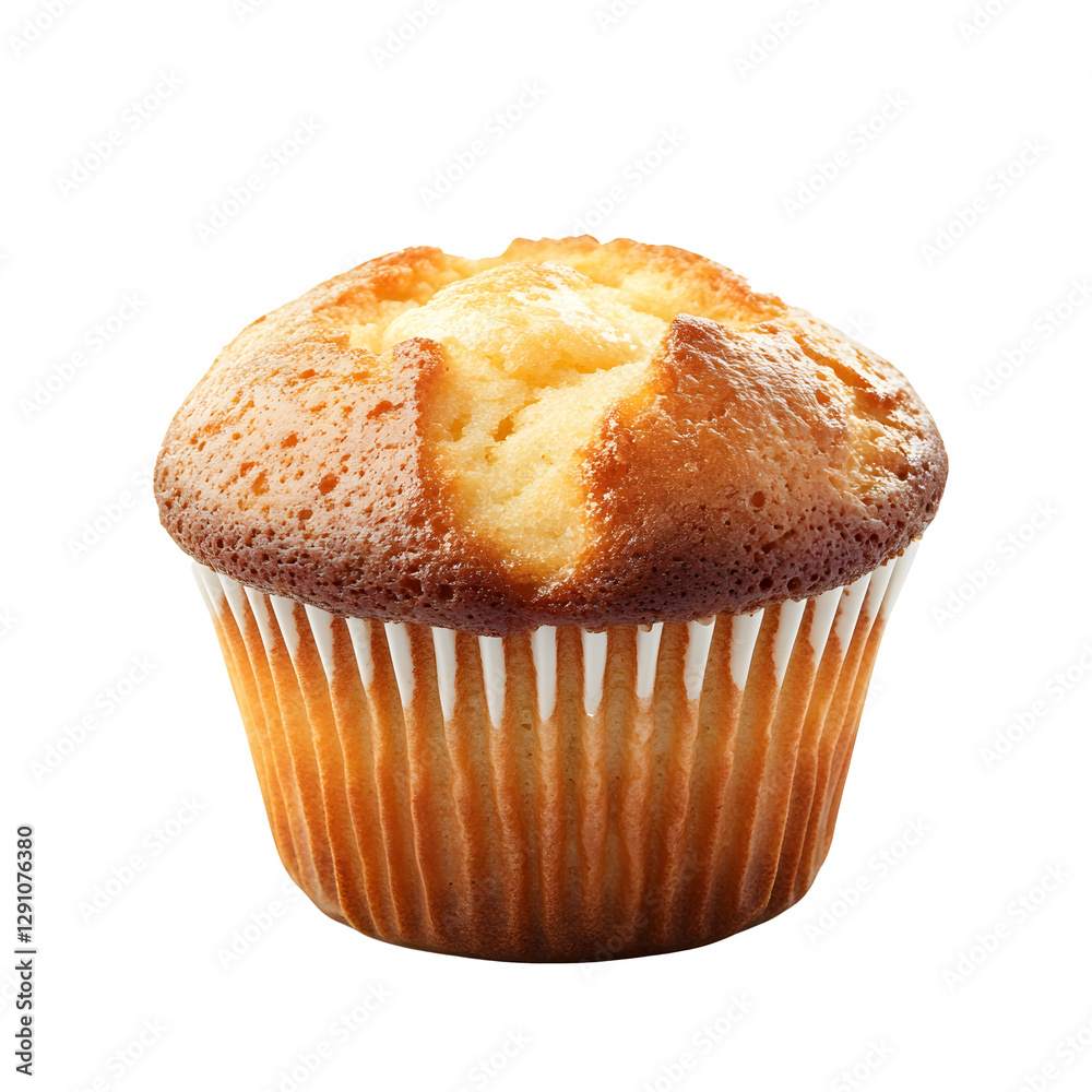 Golden muffin in a paper cup. The light reflects off the baked top. Simple and delicious sweet treat. Golden muffin in a paper cup. The light reflects off the baked top. Simple and delicious sweet treat.