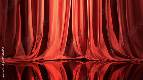 Red velvet stage curtain dramatic theater background image art show rich dark fold shiny color scene