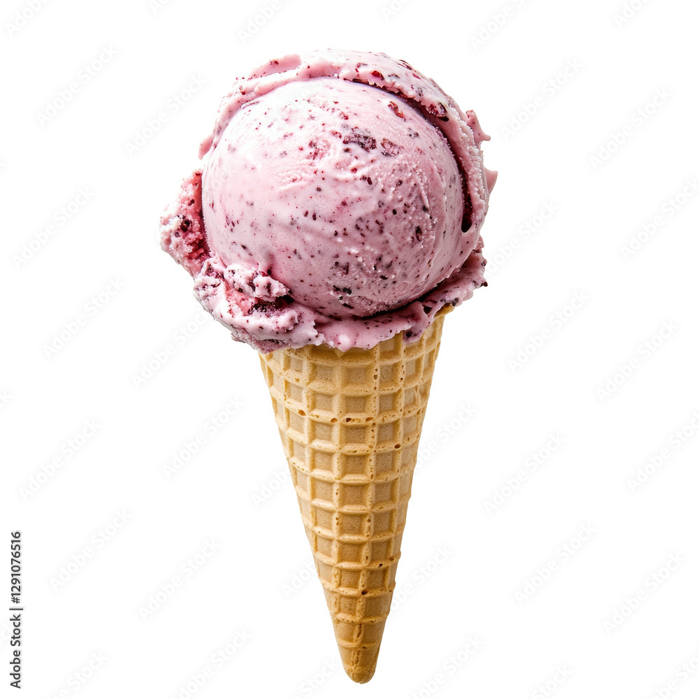 Delicious scoop of berryflavored ice cream in a cone on a bright transparent background, Ice cream on transparent background Delicious scoop of berryflavored ice cream in a cone on a bright transparent background, Ice cream on transparent background