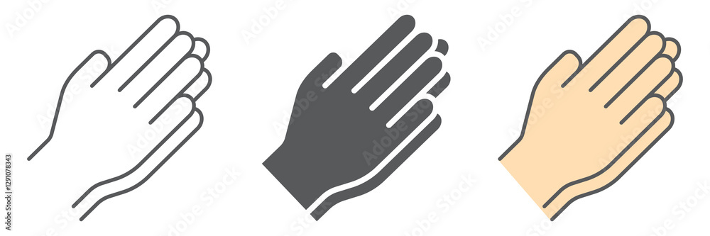 Obraz premium Pray icon collection, religion and prayer, hands praying icon set, vector graphics, a linear pattern on a white background, eps 10